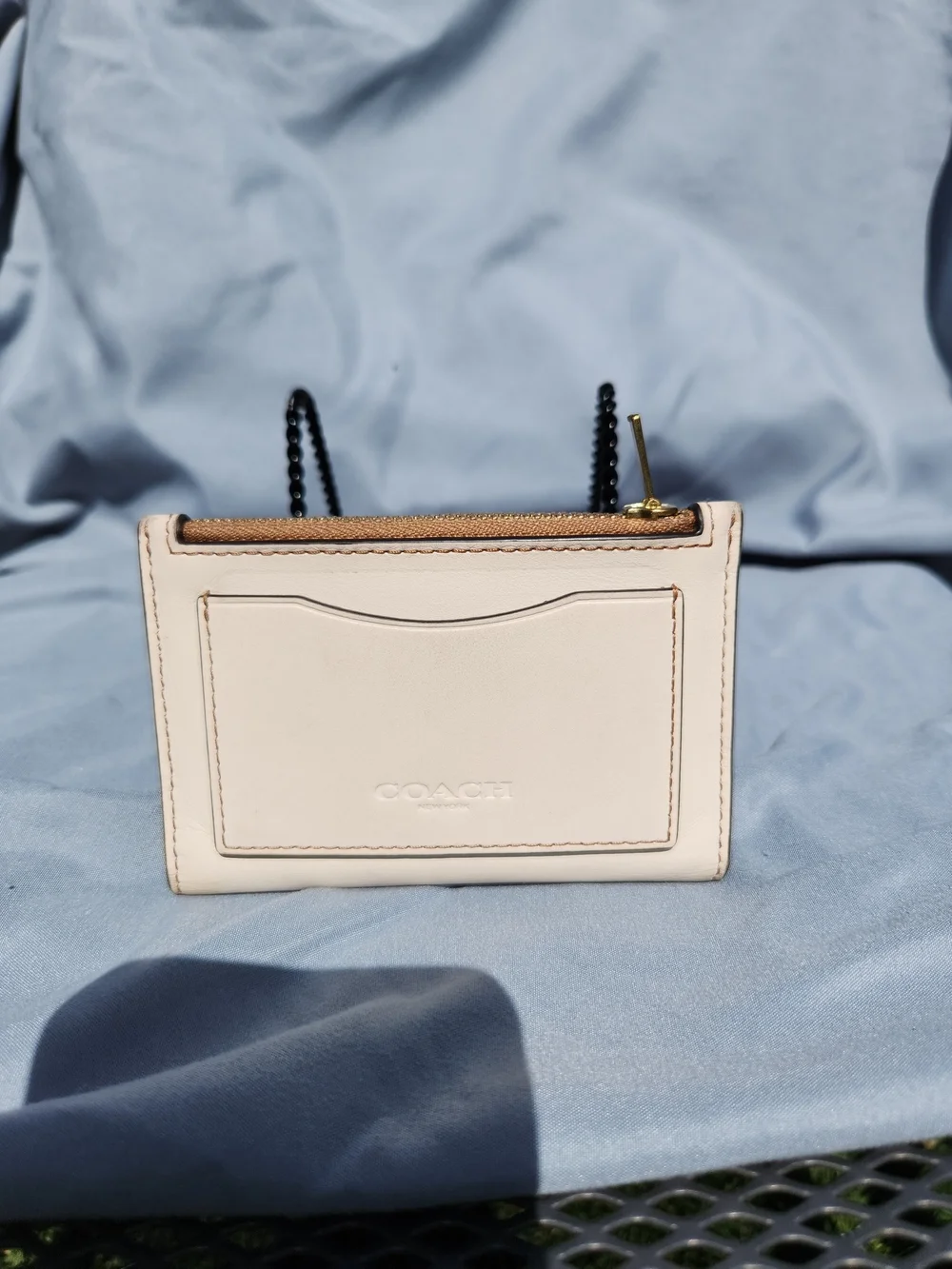 Coach Cream Leather Card Case with Rainbow Logo